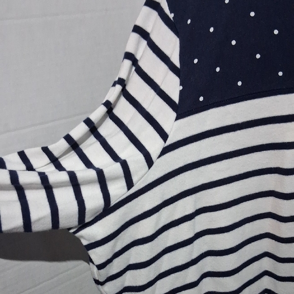 Karen Scott Navy and White Striped Top with Gold Reindeer - Picture 4 of 8